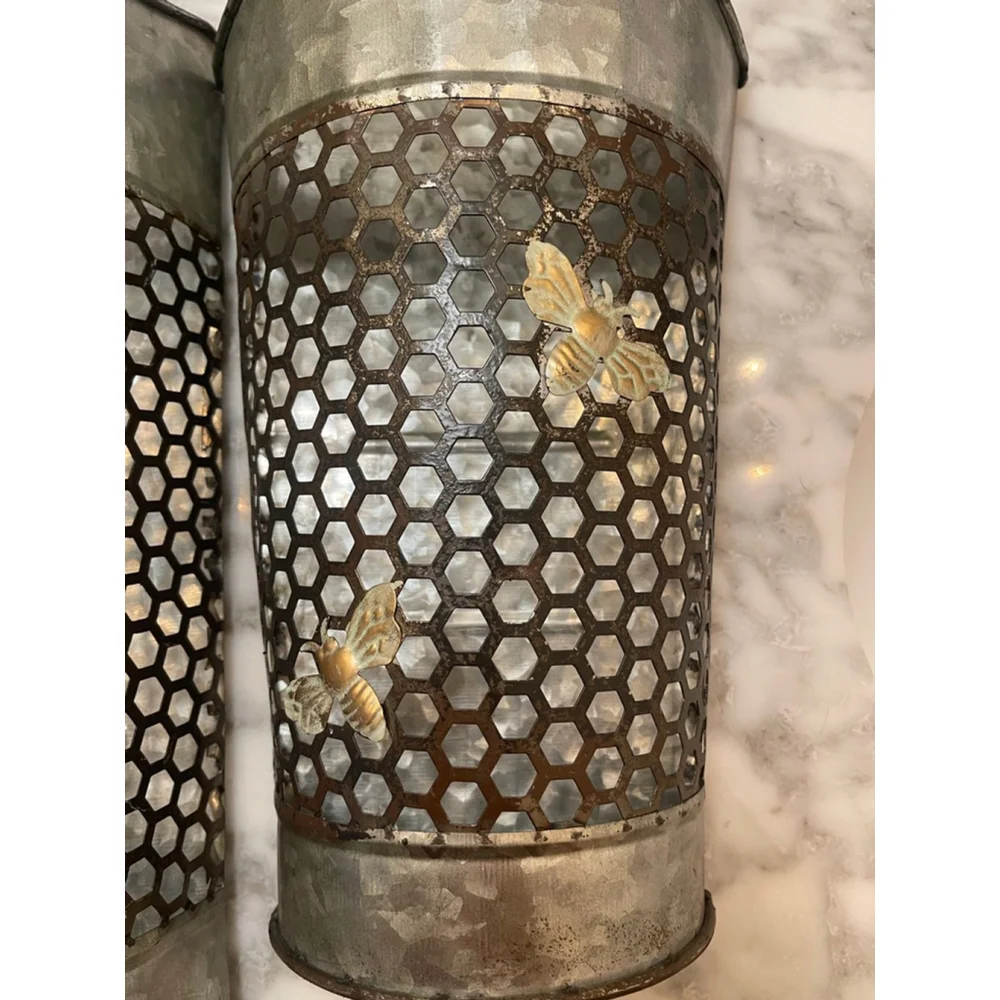 The Spring Shop Metal Wall Pockets Set of 2 bumblebee Galvanized Hanging Decor